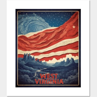 West Virginia Starry Night United States of America Flag Tourism Vintage Posters and Art